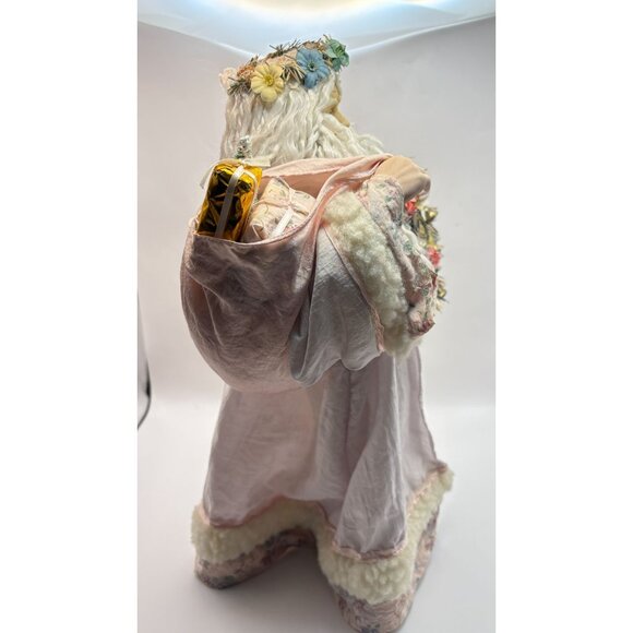 Brinns Victorian Santa Claus Christmas Figurine Doll with Stand Pastel Floral - Picture 3 of 12
